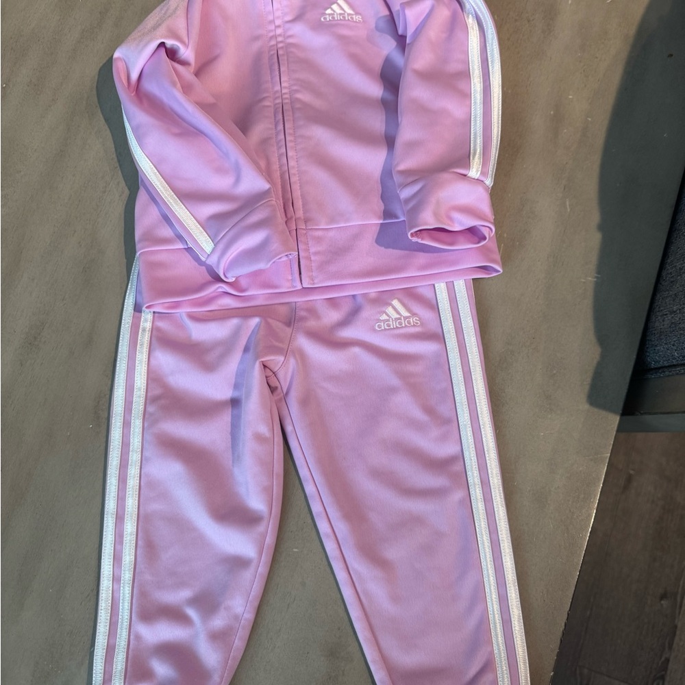 Adidas Light Pink Kids' Tracksuit with White Stripes
